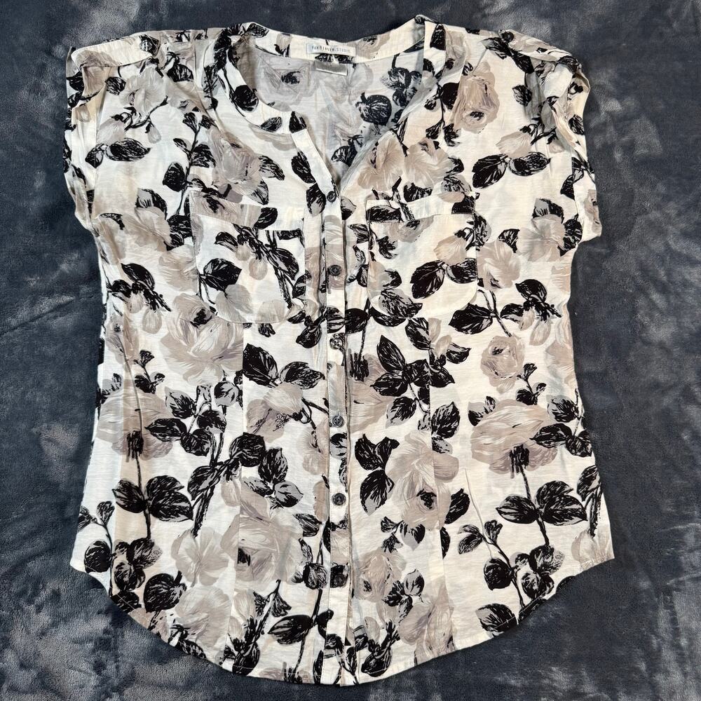 Van Heusen Studio Floral Button Front Blouse Beige Black Medium
